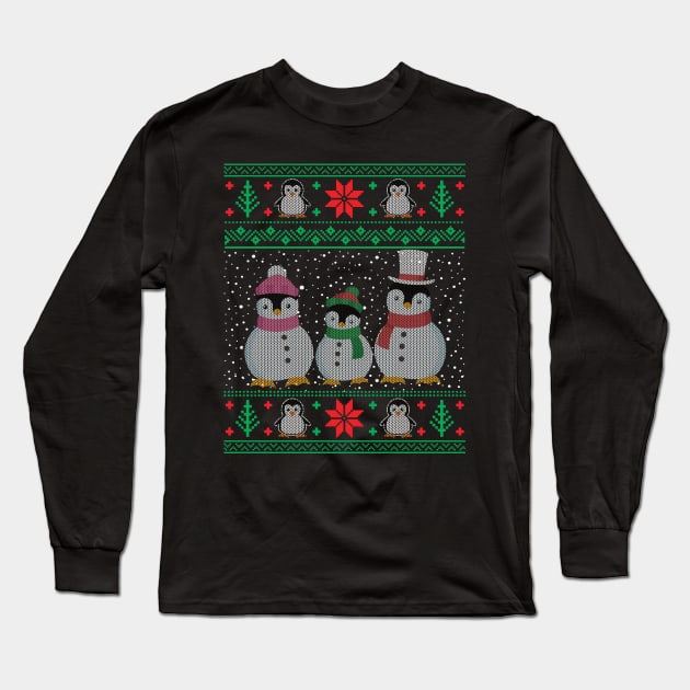 Funny Cute Penguin Lovers Snowman Xmas Ugly Christmas Sweater Long Sleeve T-Shirt by mrsmitful01